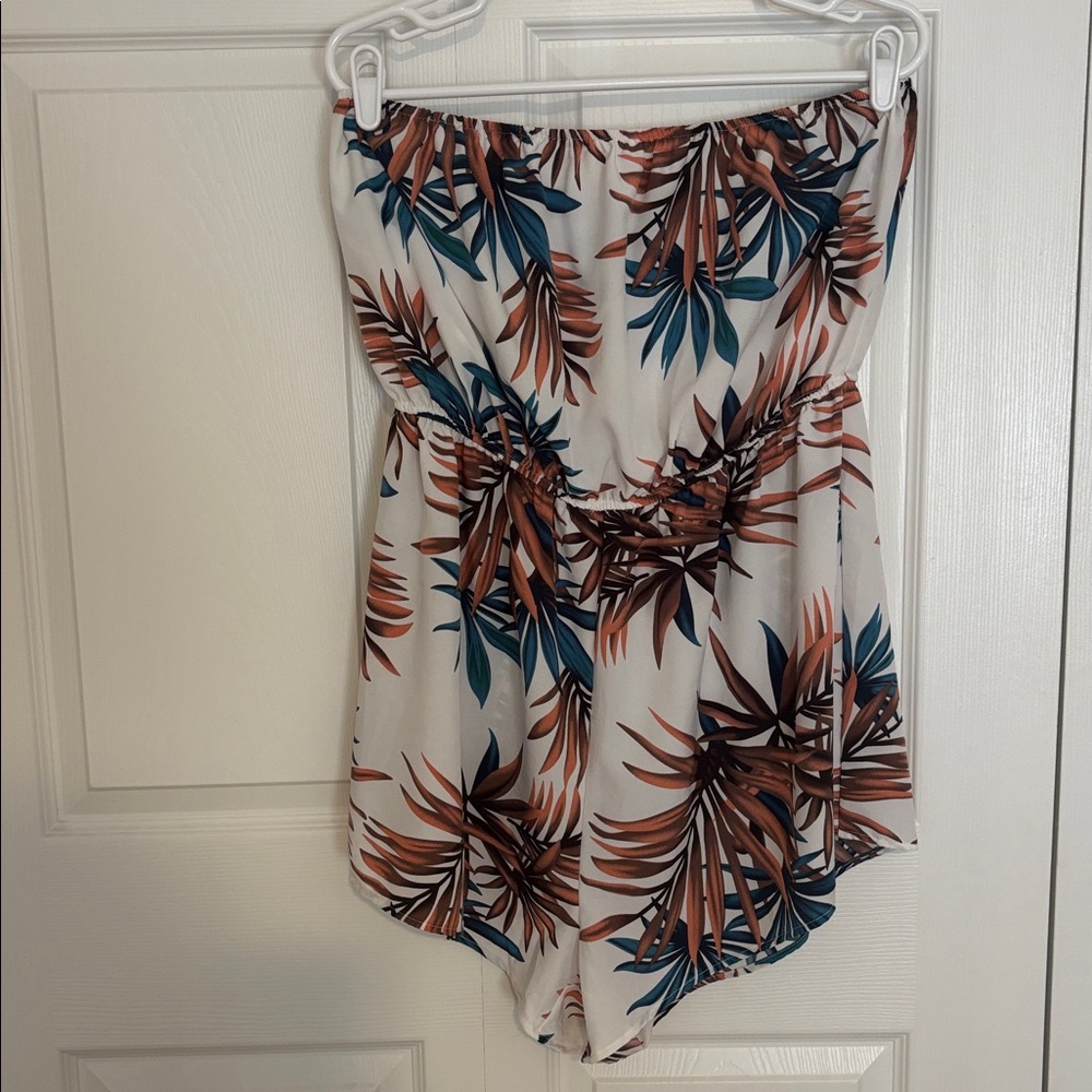 SHEIN White Tropical Print Jumpsuit